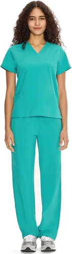 Vista 28 de COZYFIT Scrubs for Women Set - V-Neck & Straight Leg Pants with 9 Pockets Negro