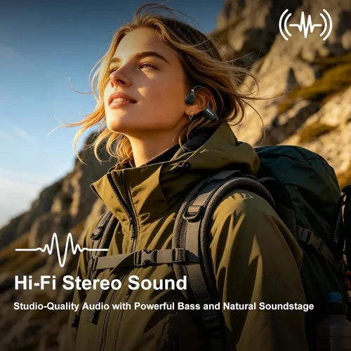 Vista 3 de Auriculares de oreja abierta, auriculares para correr Bluetooth 5.4 con micrófono integrado, auriculares Bluetooth de 14 horas y IPX5 impermeables