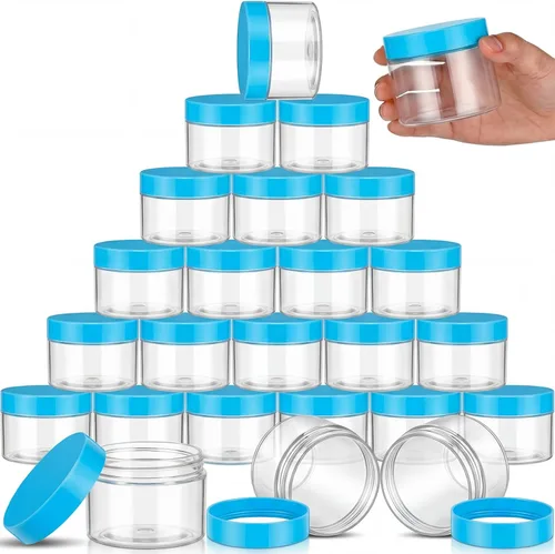 Vista 37 de SATINIOR 24 frascos de plástico transparente vacíos con tapas, recipientes de almacenamiento redondos de boca ancha para productos de belleza