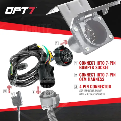 Vista 3 de OPT7 Easy Connect USCAR - Arnés de 7 pines a 4 pines, adaptador de conector de cableado de extensión de remolque de 4 pies para camiones