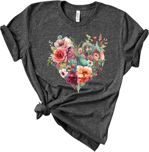 Vista 2 de Wildflower Floral Shirt,Flower heart shirt,Womens Flower Shirt,Boho Shirt,Botanical Tshirt,Nature Lover Shirt,Spring Shirts For Women