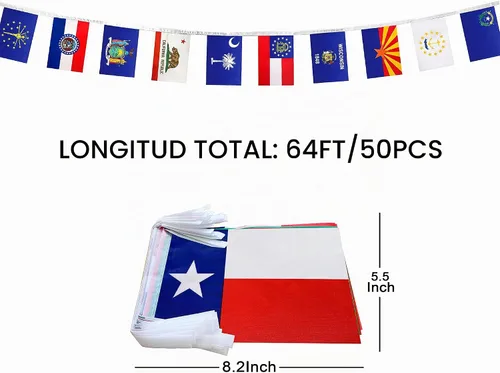Vista 2 de WEITBF Juego de banderas de cadena de Estados Unidos 50, 5 x 8 pulgadas, 68 pies