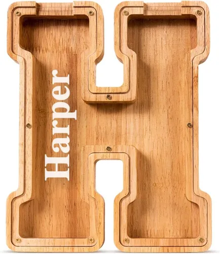 Vista 106 de SummiDate Alcancía de madera de letra para niños y niñas, Alfabeto, personalizada, regalo de cumpleaños y pascua para niños (A)