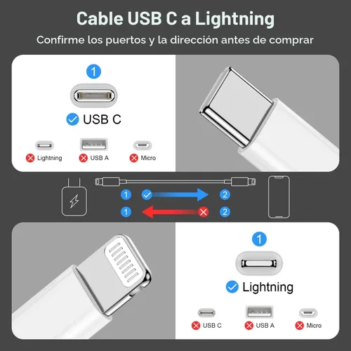 Vista 2 de para iPhone 14 USBC a cable Lightning de 1 m [Certificado Apple MFi] Cargador de iPhone, paquete de 2 cables Lightning, cables de carga rápida