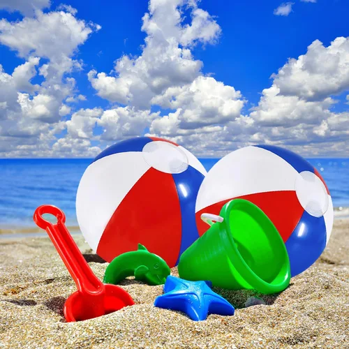 Vista 7 de The Dreidel Company Pelotas de playa patrióticas inflables con diseño de bandera de Estados Unidos para fiesta de piscina, cumpleaños, juguete