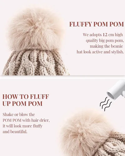 Vista 5 de 3 gorros para mujer con pompón, gorro de punto para mujer invierno y otoño, sombreros de invierno cálidos de moda para mujer