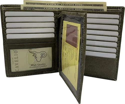 Vista 2 de MARSHAL Bifold - Cartera de piel auténtica con bloqueo RFID para hombres, ranuras para tarjetas, 2 compartimentos para billetes, ventanas