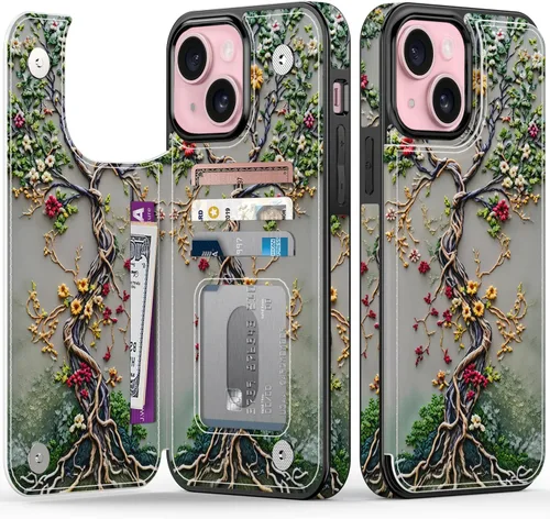 Vista 99 de FUNMIKO Funda tipo cartera para iPhone 15 con tarjetero + clip para efectivo, bloqueo RFID, protección contra caídas de grado militar y obras