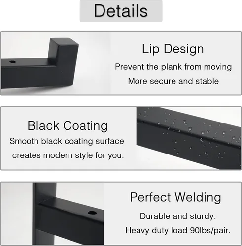 Vista 5 de OVOV 2 Piezas Soportes de Estante de Acero Resistente Montados en Pared Soportes de Estante de Metal Industrial Negro Mate 6 Pulgadas