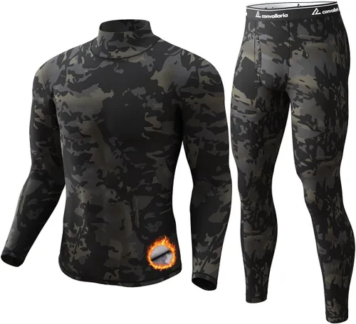 Vista 25 de Thermal Underwear Long Johns for Men Base Layer Cold Weather Set A-Negro