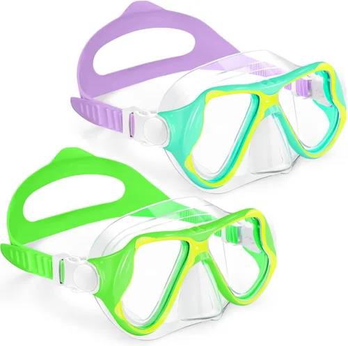 Vista 16 de Freela Paquete de 2 gafas de natación para niños y niñas de 3 a 14 años, lente de vidrio templado de 180° HD con cubierta de nariz para piscina
