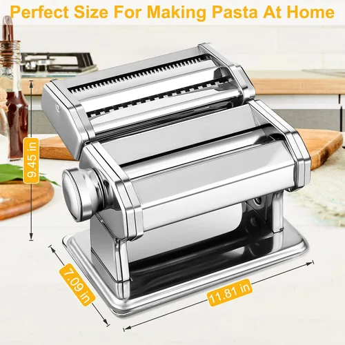 Vista 3 de Sailnovo Máquina para hacer pasta, máquina para hacer pasta de rodillo 180, 9 ajustes de grosor ajustables, máquina de fideos 2 en 1 con rodillos