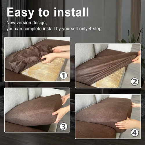 Vista 6 de ANARACHON Fundas de cojín de sofá con aspecto de cuero, juego de fundas de asiento de sofá, protector de muebles para sillón seccional, sofá biplaza