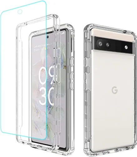 Vista 9 de Funda para Google Pixel 6A, diseño floral, protector de pantalla de vidrio templado transparente, funda protectora de cuerpo completo