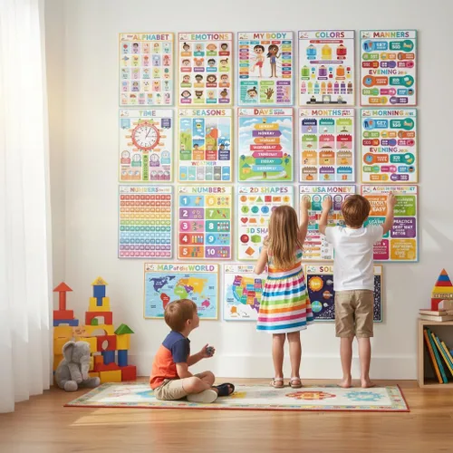 Vista 2 de Sproutbrite Paquete de 9 carteles educativos y gráficos de aprendizaje de 11 x 17 pulgadas para el aula, desarrolla habilidades esenciales
