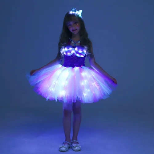 Vista 3 de LEDPATY Vestido de sirena con tutú de payaso para niñas con luz LED para Halloween y Navidad