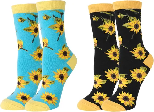 Vista 9 de Benefeet Sox Calcetines divertidos para mujer, calcetines de algodón casuales con estampado floral colorido de animales