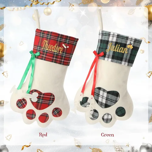 Vista 5 de 1 Pack Personalized Christmas Stockings for Kids,Custom Embroidered Name+Logo Pattern Burlap Plaid 3D Xmas Stockings 18'',Family Decoration 3d-04