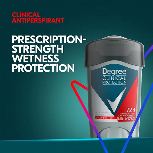 Vista 3 de Degree Desodorante para hombres, protección clínica, paquete de 4, antitranspirante Sport Strength 72H, suave sólido + desodorante
