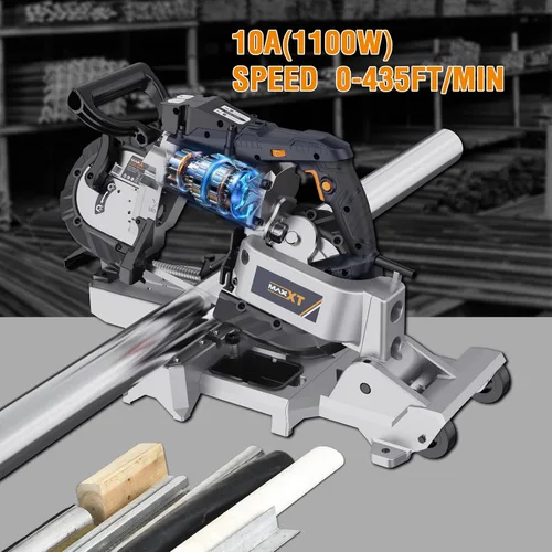 Vista 4 de MAXXT Sierra de cinta con base de aluminio ligero, sierra de cinta de corte profundo de 10 amperios y 5 pulgadas, sierra portátil automática