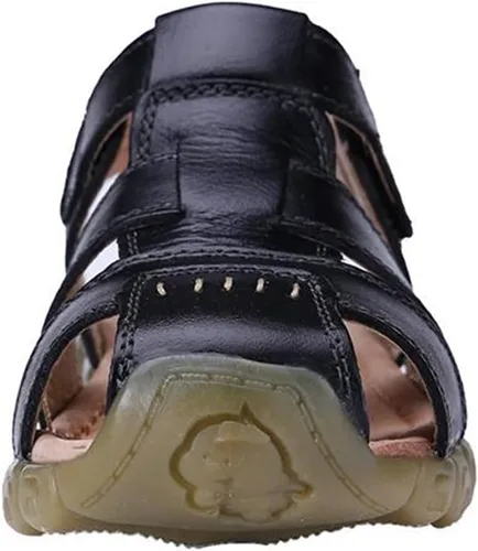 Vista 3 de DADAWEN - Sandalias deportivas de cuero para niños y niñas, puntera cerrada, para exteriores (para bebés, niños pequeños y grandes)
