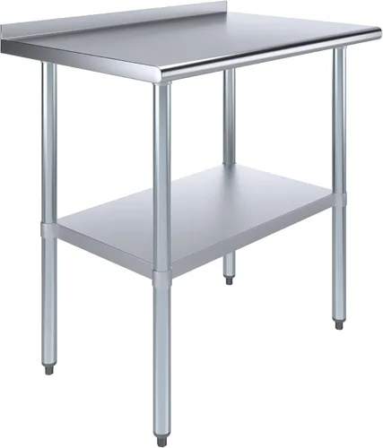 Vista 19 de AmGood Mesa de trabajo de acero inoxidable con protector contra salpicaduras de 1.5 pulgadas Mesa de preparación de alimentos de cocina de metal