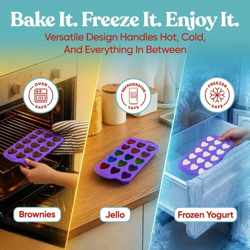 Vista 3 de Bakerpan Paquete de 3 mini moldes de silicona en forma de corazón para chocolate, dulces, gomitas, cubitos de hielo, gelatina y trufas