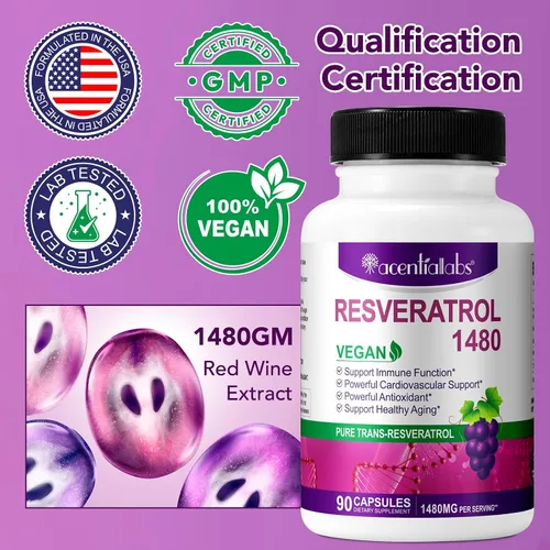 Vista 9 de Resveratrol 100% natural – 1480 mg por porción, 90 cápsulas vegetales, 99% puro Trans-Resveratrol, antioxidante para un envejecimiento saludable