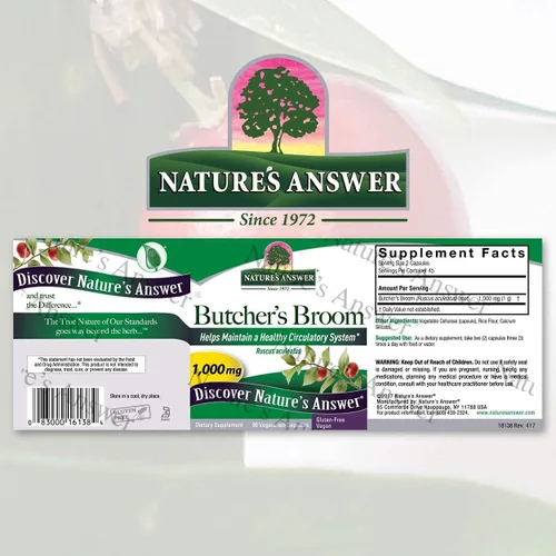 Vista 2 de Nature's Answer Cápsulas de suplemento de raíz de escoba de Butcher, 90 unidades, promueve la circulación sanguínea, vegano, sin gluten, paquete de 2