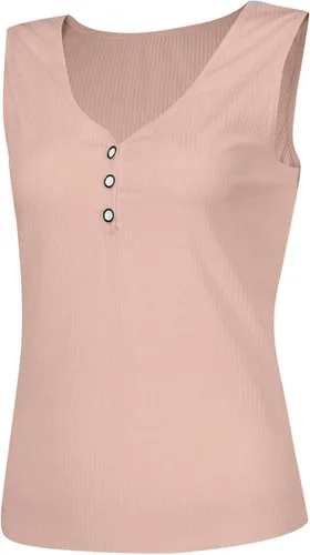 Vista 4 de Womens Tops Dressy Casual Sleeveless Button Down V Neck Tank Tops Side Split Crop Tops Womans Tops Tees