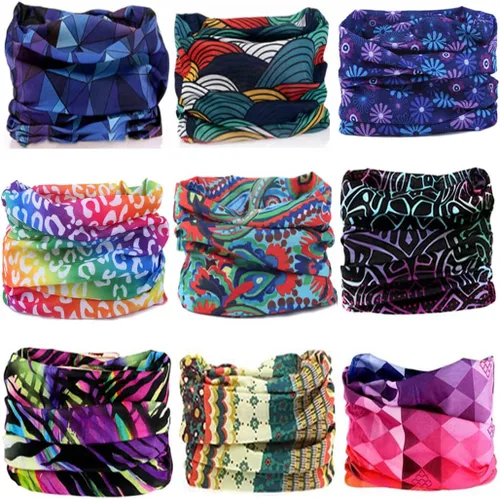 Vista 10 de Bandana para la cabeza, polaina para el cuello, bufanda, pasamontañas, máscara facial Negro (12 piezas)
