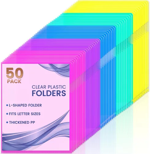Vista 9 de Sooez Paquete de 25 bolsillos transparentes para carpetas de documentos para proyectos, carpetas de archivos de plástico tamaño carta, fundas
