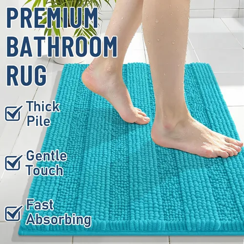 Vista 4 de Grandaily Alfombras de baño de felpilla a rayas de 24 x 16 pulgadas, extra gruesas y suaves, absorbentes, parte trasera de goma, alfombra de ducha