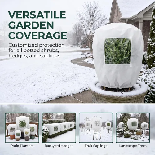 Vista 2 de Plant Frost Protection Covers with Viewing Window, Zipper & Drawstring, Reusable Winter Plant Covers for Outdoor Plants, Shrubs and Small Trees