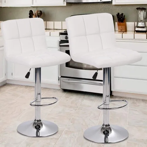 Vista 10 de Dkeli Juego de 2 taburetes de bar giratorios de altura ajustable con respaldo de piel sintética duradera, silla de comedor moderna y alta para sala