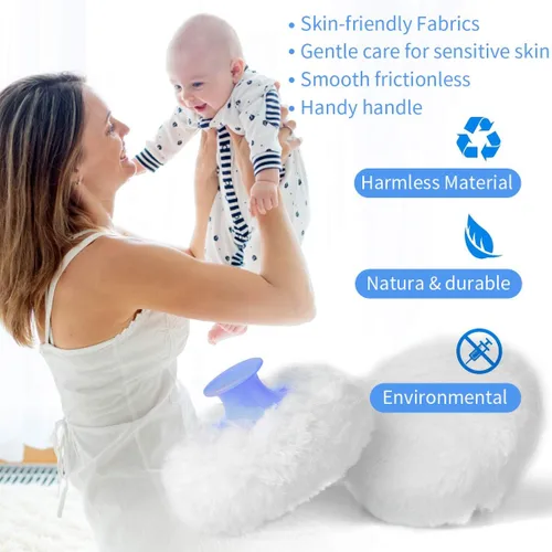 Vista 4 de 2pcs-Baby Body Cosmetic Powder Puff Kit Esponja Caja Contenedor (Azul y Rosa)
