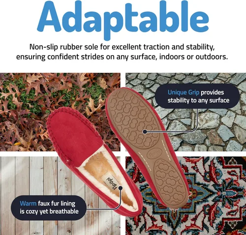 Vista 49 de Floopi Pantuflas para mujer, forro de piel sintética suave con espuma viscoelástica acogedora, pantuflas de casa para mujer con suela antideslizante