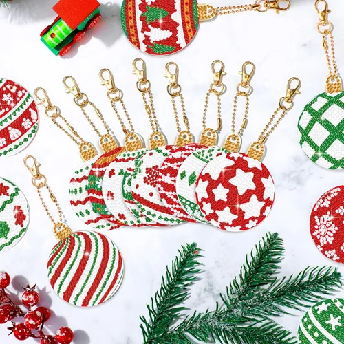 Vista 3 de Yuxung 15 piezas de llavero de diamante de Navidad 5D DIY Kit de arte de diamantes de Navidad decoración colgante adorno de doble cara arte