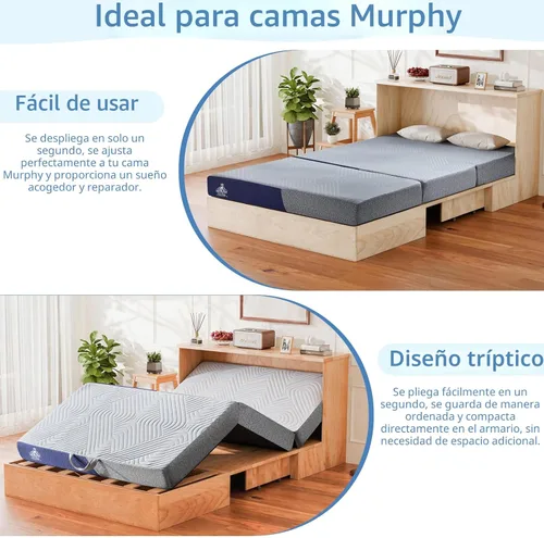 Vista 9 de Colchón plegable refrescante, colchón de espuma viscoelástica de 4 pulgadas con efecto transpirable en frío, colchón triple para cama Murphy, cama
