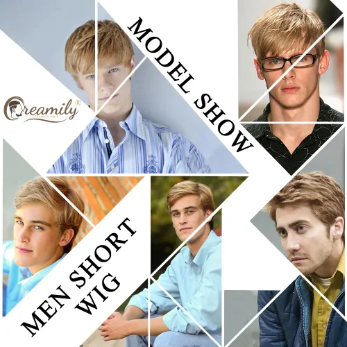 Vista 6 de Creamily Peluca marrón para hombre, disfraz de pelo corto, estilo cosplay marrón (Brown-1)