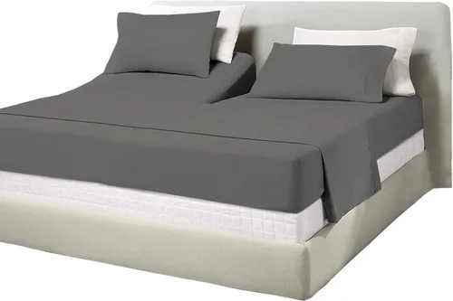 Vista 15 de Juego de sábanas de algodón de 600 hilos tamaño Queen dividido para base de cama ajustable, juego de sábanas de 4 piezas con bolsillo profundo