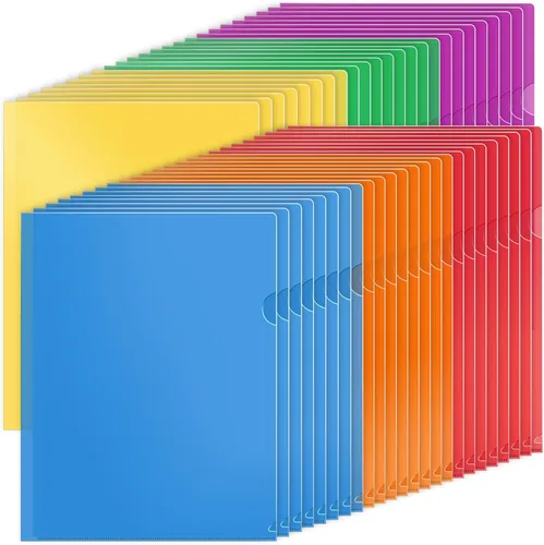 Vista 12 de KTRIO Paquete de 12 fundas de plástico transparente para carpetas, 6 colores surtidos, bolsillos para proyectos de documentos para papel