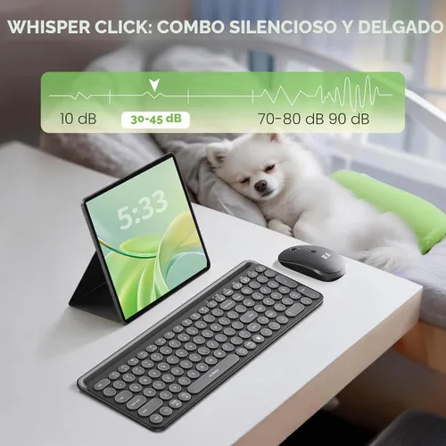 Vista 4 de seenda CTU-301 - Combo de teclado y mouse Bluetooth para iPad, color negro Bluetooth+2.4G combo with tablet holder, full-size keys and quiet