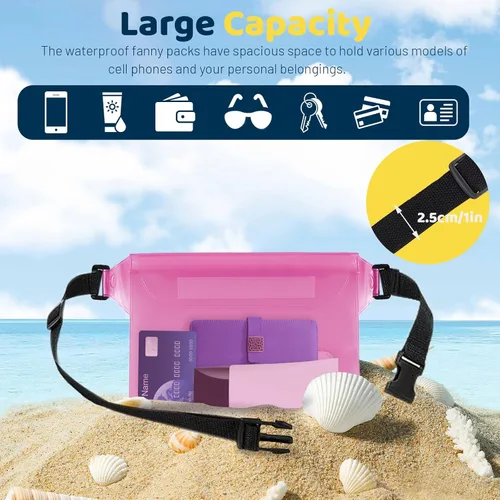 Vista 4 de Riñonera impermeable de 2 piezas, con correa ajustable en la cintura, bolsa impermeable táctil para mantener el teléfono seco y objetos de valor