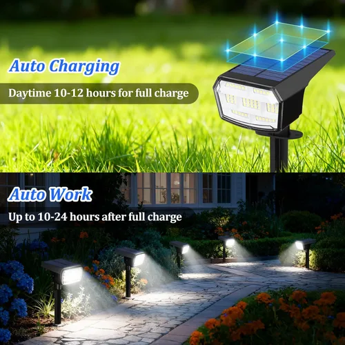 Vista 5 de Sucolite Paquete de 6 Focos Solares para Exteriores Impermeables IP65, 3 Modos de Iluminación, Focos Solares de Paisajismo 2 en 1 para Patio, 59