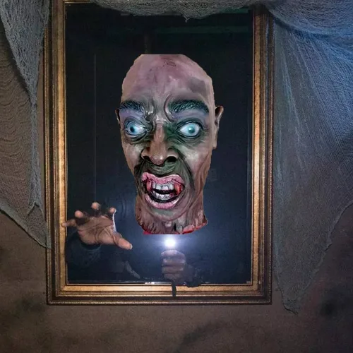 Vista 6 de RiceelSor Decoración colgante de cabeza dividida para Halloween, diseño de cadáver sangriento, de terror, de tamaño real, con peluca, disfraz