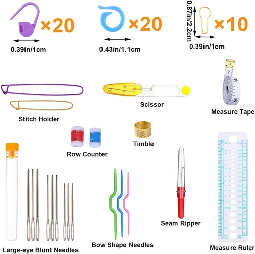 Vista 4 de Mdoker Kit de ganchillo de 100 piezas con hilo y accesorios de tejer, kit completo de tejido para principiantes que incluye ganchos de ganchillo