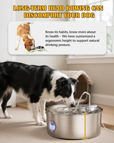 Vista 4 de Dog Water Fountain for Large Dogs- 270oz/8L Stainless Steel Dog Water Bowl Dispenser Automatic Pet Water Fountain with Ultra-Quiet Pump/Quadruple