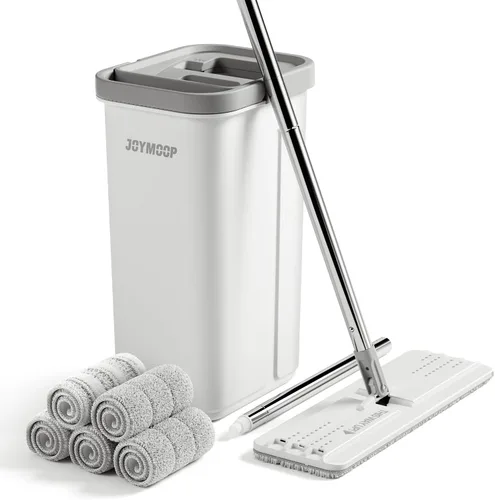 Vista 10 de JOYMOOP Juego de mopa y cubo con escurridor, mopa y cubo de piso plano sin manos, mopa de 60" con 3 almohadillas de microfibra reutilizables, uso