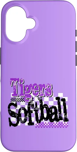 Vista 32 de Tigers Softball Mom Purple Tiger Pride Game Day School Case for iPhone 17